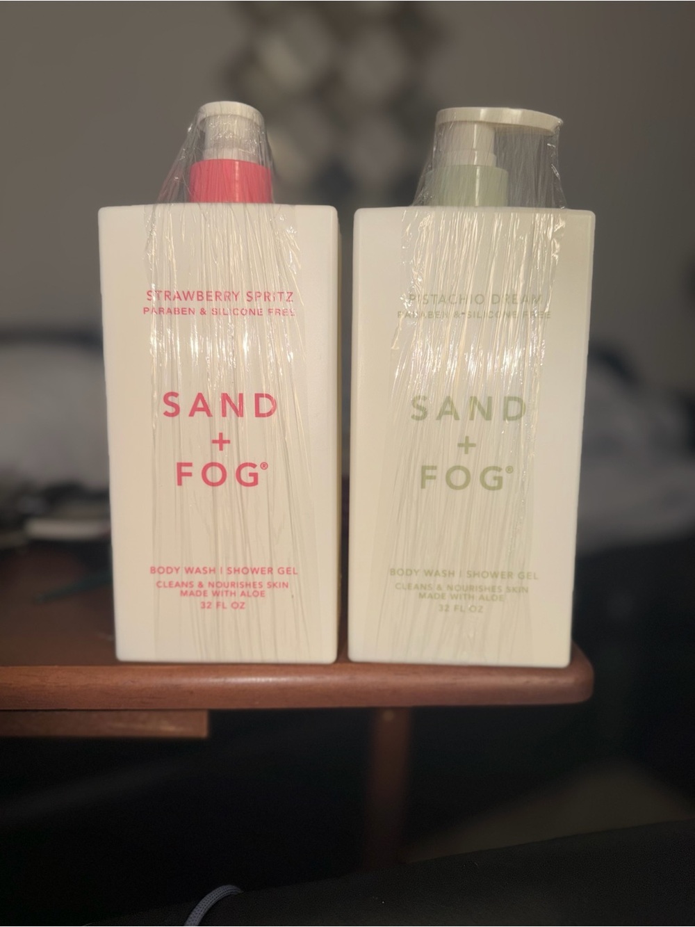 SAND + FOG Strawberry Spritz and Pistachio Dream body wash. 32 ounces each.